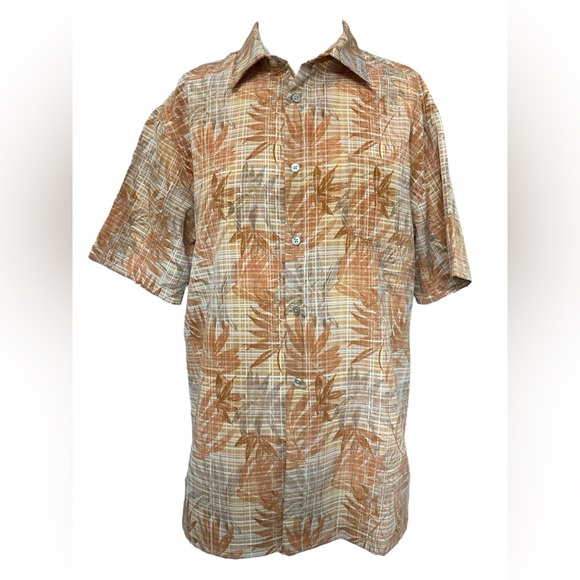 Van Heusen Men's Tan and Brown Leaf Pattern Shirt - Picture 1 of 3